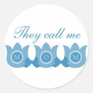 They Call Me Mum Plaid Tulips Stickers (Blue)