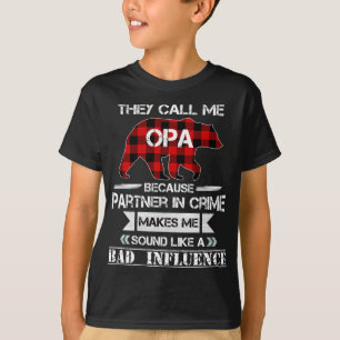 They Call me Opa Bear Red Plaid Matching Pajama Fa T-Shirt