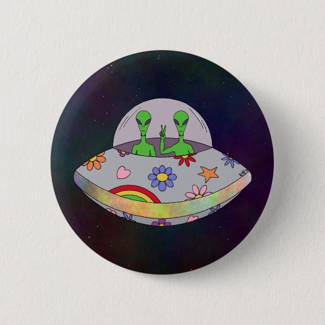 They Come in Peace UFO 6 Cm Round Badge (Front)