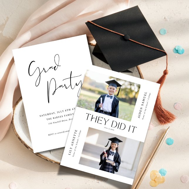 They Did It Kindergarten Double Graduation Photo Invitation (Creator Uploaded)