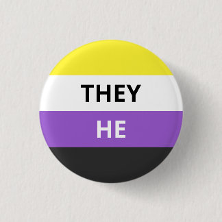 They/He Pronouns Non-Binary Flag Badge