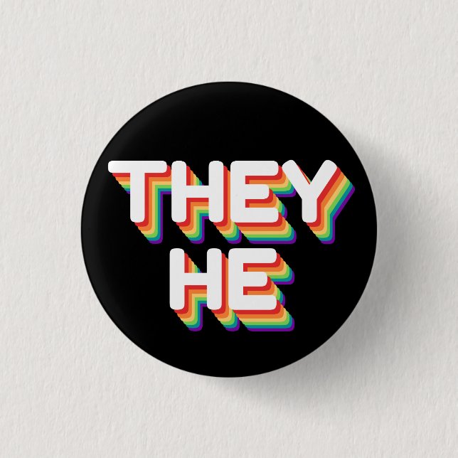 They/He Pronouns Rainbow 3D Retro 3 Cm Round Badge (Front)