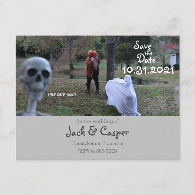 They Said Yes Spooky Wedding Announcement Postcard (Front)