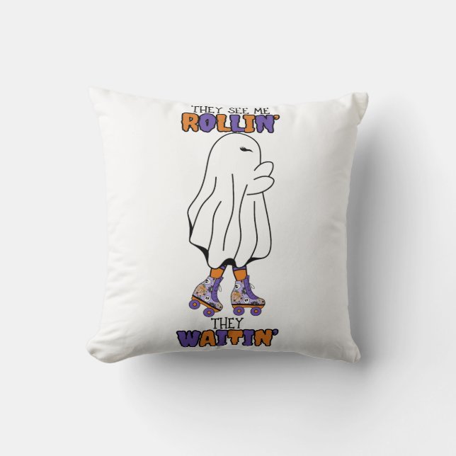 They see me rollin' they waitin' Retro Ghost Cushion (Front)