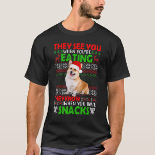 They See You When You're Eating Welsh Corgi Santa T-Shirt