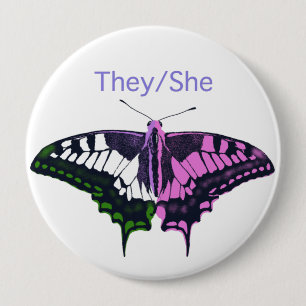They/She Non-Binary Flag Swallowtail Butterfly 10 Cm Round Badge