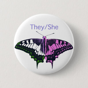 They/She Non-Binary Flag Swallowtail Butterfly 6 Cm Round Badge