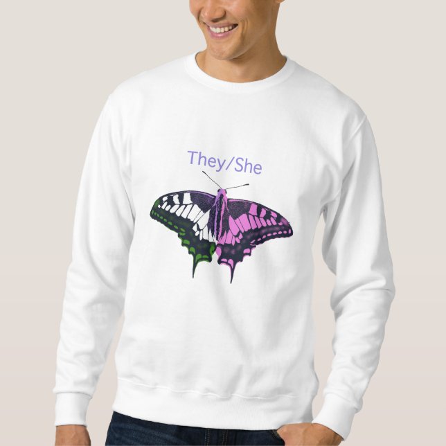 They/She Non-Binary Flag Swallowtail Butterfly Sweatshirt (Front)