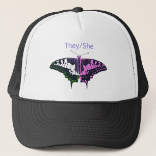 They/She Non-Binary Flag Swallowtail Butterfly Trucker Hat