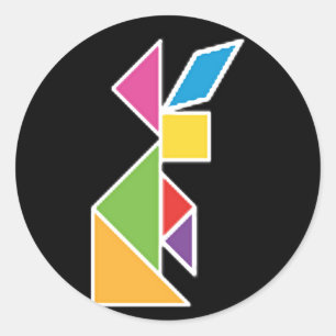 they tangram rabbit rabbit classic round sticker