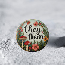They/Them Cottagecore Pronoun LGBTQ Pin