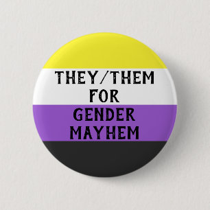 They/Them for Gender Mayhem Button (on Enby flag)