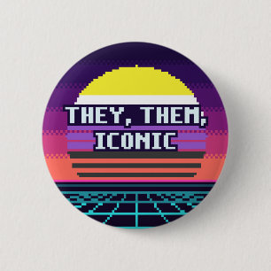 They, Them, Iconic Nonbinary Pride Pixel Button