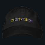 They Them Nonbinary Pride Embroidered Hat<br><div class="desc">They/Them written in yellow,  white,  and purple pride colors on a black hat for a non-binary person. The nonbinary flag colors and their pronouns.</div>