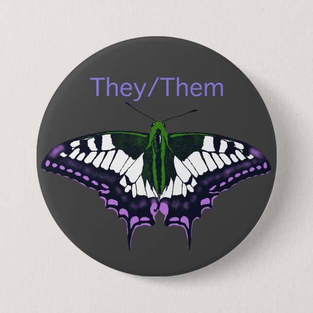 They/Them Nonbinary Pride Swallowtail Butterfly 7.5 Cm Round Badge (Front)