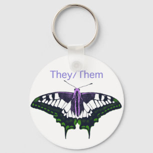 They/Them Nonbinary Pride Swallowtail Butterfly Key Ring