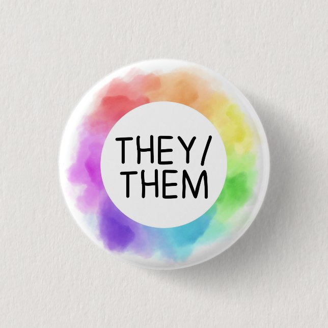 they / them pronoun button badge pin handwritten (Front)
