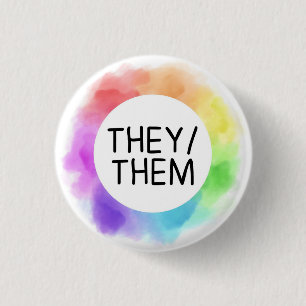 they / them pronoun button badge pin handwritten