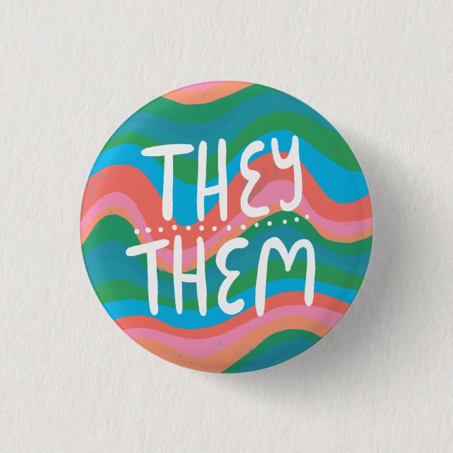 THEY/THEM Pronouns Colourful Handletter Green Pink 3 Cm Round Badge (Front)