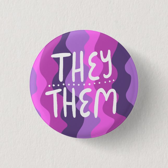 THEY/THEM Pronouns Colourful Handlettered Purple 3 Cm Round Badge (Front)