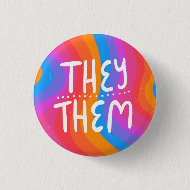 THEY/THEM Pronouns Colourful Handlettering Stripes 3 Cm Round Badge (Front)