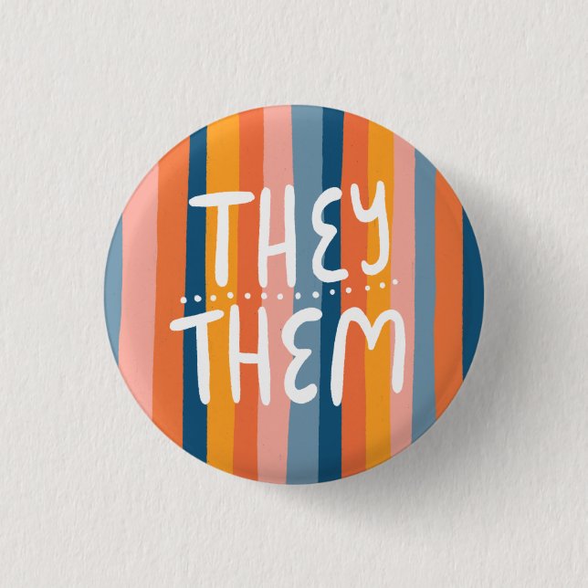 THEY/THEM Pronouns Colourful Handlettering Stripes 3 Cm Round Badge (Front)