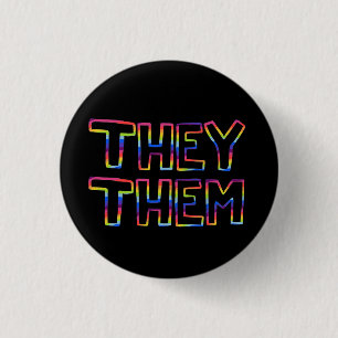 THEY / THEM Pronouns Colourful Rainbow Handletteri 3 Cm Round Badge