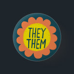 THEY / THEM Pronouns Flower Pride Handlettered 3 Cm Round Badge<br><div class="desc">Decorate your outfit with this cool art button. Makes a great  gift! You can customise it and add text too. Check my shop for lots more colours and patterns! Let me know if you'd like something custom too.</div>