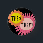 THEY / THEM Pronouns Flowers Pride Handlettered  3 Cm Round Badge<br><div class="desc">Decorate your outfit with this cool art button. Makes a great  gift! You can customise it and add text too. Check my shop for lots more colours and patterns! Let me know if you'd like something custom too.</div>
