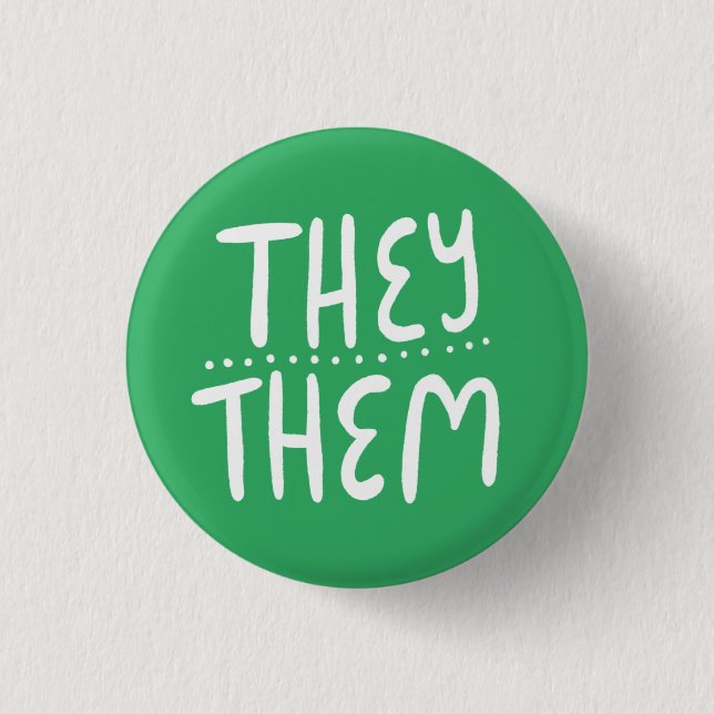 THEY/THEM Pronouns Green Handlettering Minimal 3 Cm Round Badge (Front)