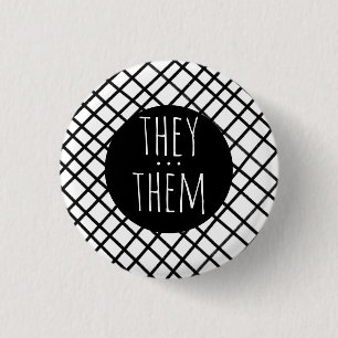THEY/THEM Pronouns Handmade Grid Black White 3 Cm Round Badge