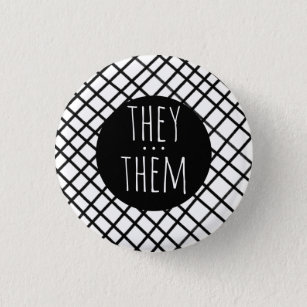 THEY/THEM Pronouns Handmade Grid Black White 3 Cm Round Badge