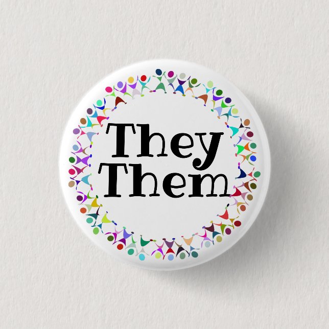 They Them Pronouns in Human Figures Circle 3 Cm Round Badge (Front)