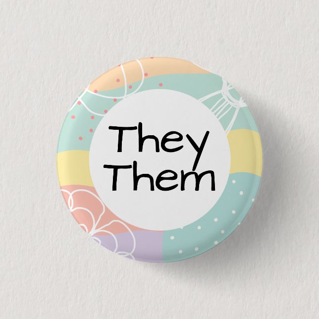 They Them Pronouns in Pastel Doodle Circle 3 Cm Round Badge (Front)