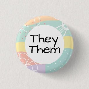 They Them Pronouns in Pastel Doodle Circle 3 Cm Round Badge
