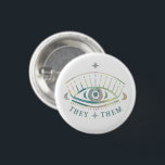 THEY/THEM PRONOUNS Mystical Eye Magical Watercolor 3 Cm Round Badge<br><div class="desc">Decorate your outfit with this cool art button. You can customise it and add text too. Check my shop for lots more colours,  pronouns and patterns of all kinds! Let me know if you'd like something custom too.</div>