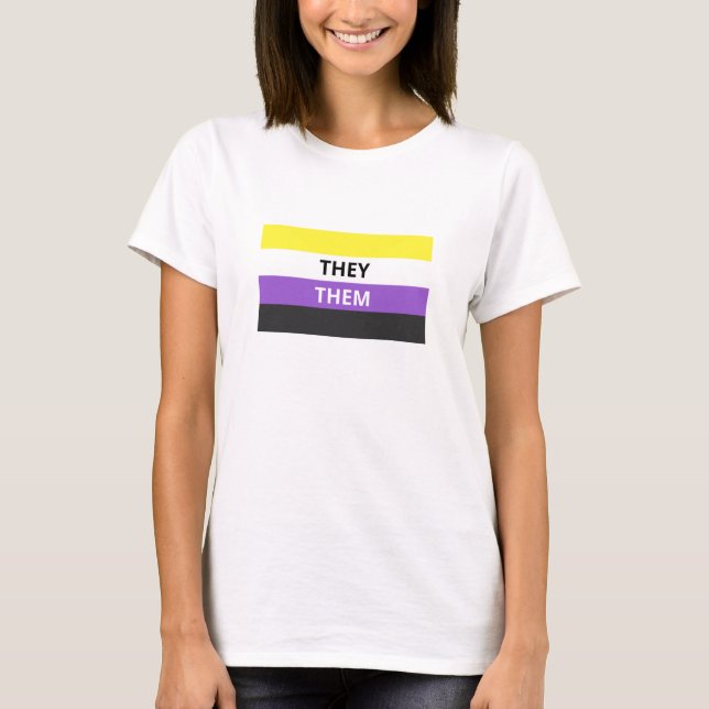 They/Them Pronouns Non-Binary Flag Basic T-Shirt (Front)