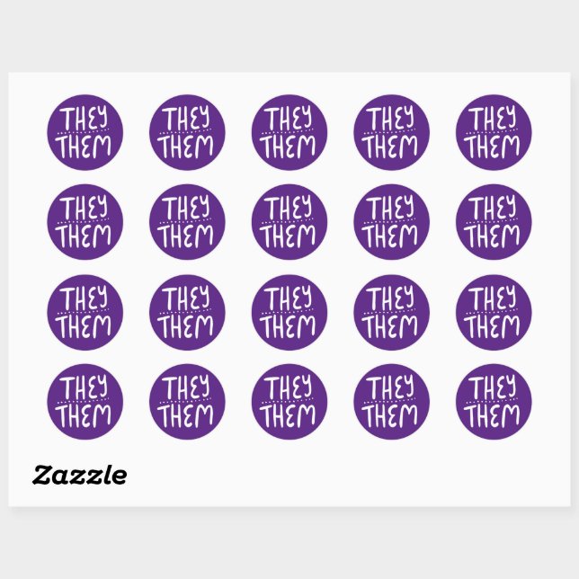 THEY / THEM Pronouns Purple Handlettering Set of Classic Round Sticker (Sheet)