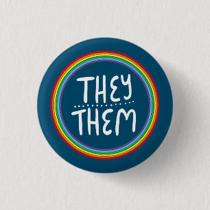 THEY/THEM Pronouns Rainbow Handlettered Minimal 3 Cm Round Badge