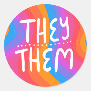 THEY/THEM Pronouns Rainbow Handlettering Sheet of Classic Round Sticker