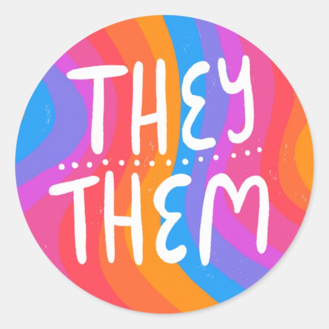 THEY/THEM Pronouns Rainbow Handlettering Sheet of Classic Round Sticker (Front)