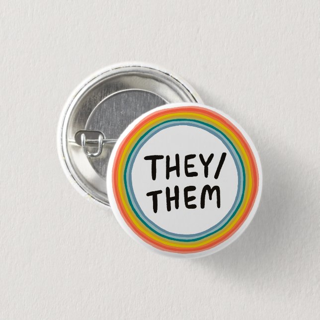 THEY/THEM Pronouns Rainbow Soft Circle Ring  3 Cm Round Badge (Front & Back)