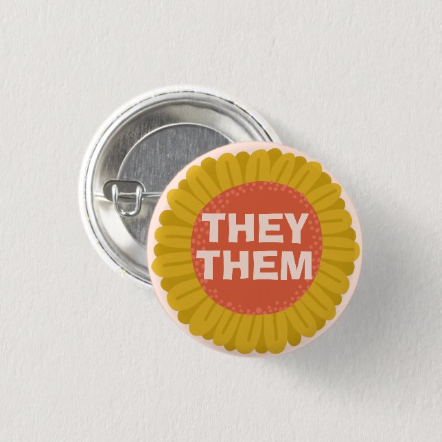 THEY / THEM Pronouns Sunflower Daisy Pride  3 Cm Round Badge (Front & Back)