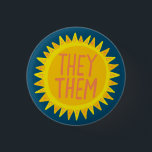 THEY / THEM Pronouns Sunshine Pride Handlettered  3 Cm Round Badge<br><div class="desc">Decorate your outfit with this cool art button. Makes a great  gift! You can customise it and add text too. Check my shop for lots more colours and patterns! Let me know if you'd like something custom too.</div>