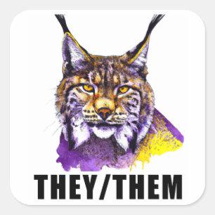 They/them pronouns with Lynx non-binary colors Square Sticker