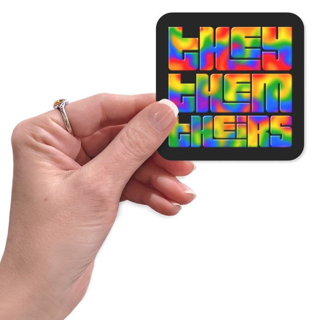 They Them Theirs Pronouns Rainbow Tie Dye  Square Sticker (Creator Uploaded)