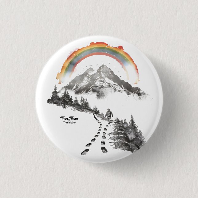 They/Them Trailblazer – LGBTQ Pride Camping Art,  3 Cm Round Badge (Front)