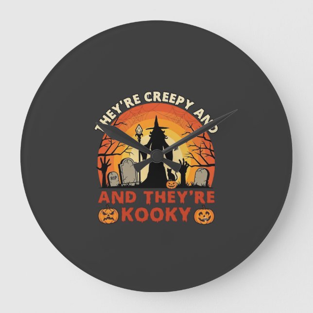 Theyre Creepy Kooky Halloween Witch Graveyard Pump Large Clock (Front)