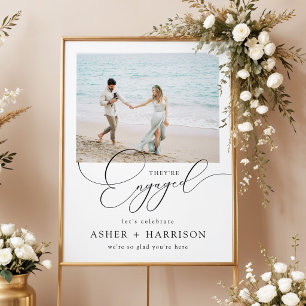 They're Engaged Minimalist Engagement Party Poster