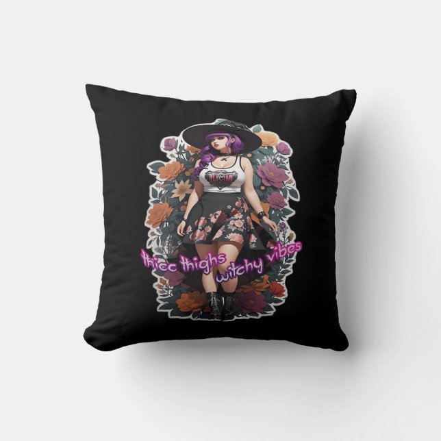 Thicc Thighs Witchy Vibes - Whimsigoth Witch-Core  Cushion (Front)